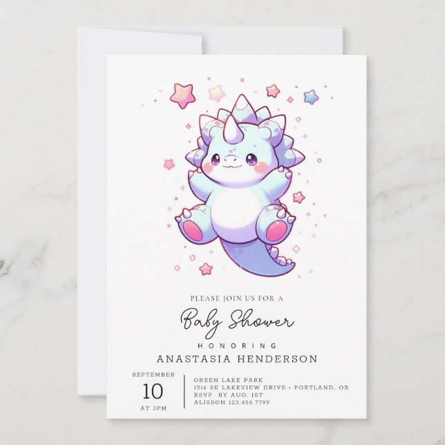Invitación Whimsical Cute Dinosaur Baby Shower (Anverso)