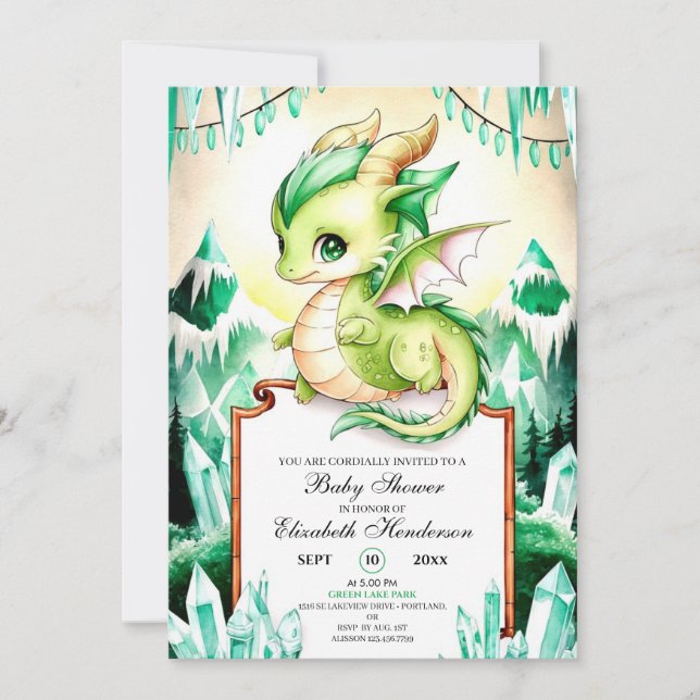 Invitación Whimsical Cute Dragon Baby Shower (Anverso)