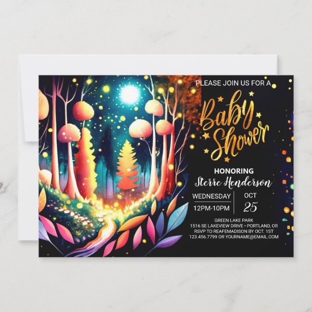Invitación Whimsical Cute Editable Fireflies Baby Shower (Anverso)