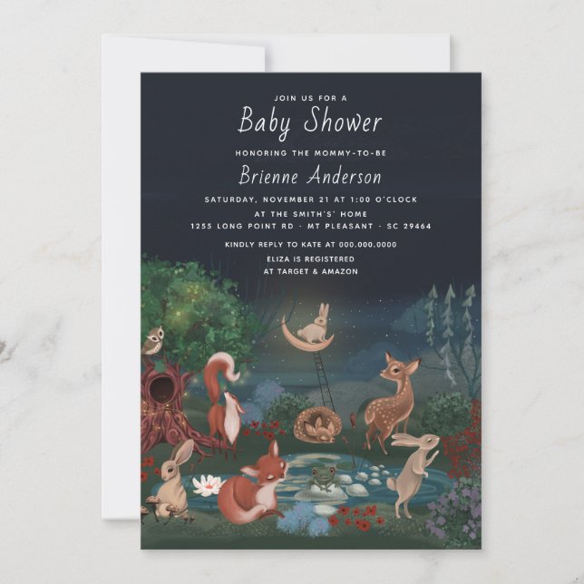 Invitación Whimsical Cute Forest Woodland Animals Baby Shower (Anverso)