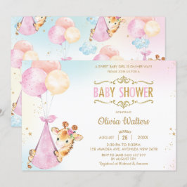 Invitación Whimsical Cute Giraffe Globos Chica de Baby Shower