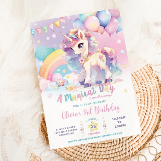Invitación Whimsical Cute Rainbow Unicornio cumpleaños mágico (Subido por el creador)