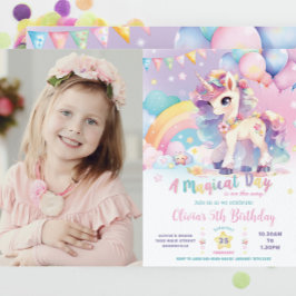 Invitación Whimsical Cute Rainbow Unicornio cumpleaños mágico