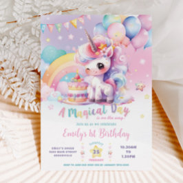 Invitación Whimsical Cute Rainbow Unicornio cumpleaños mágico