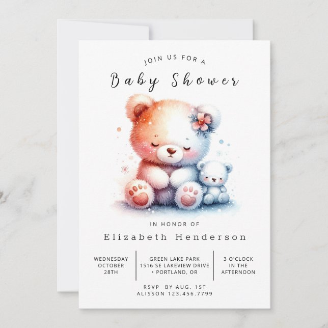 Invitación Whimsical Digital Bear Baby Shower (Anverso)