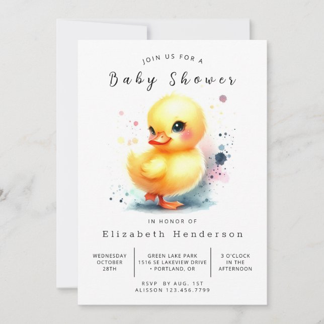 Invitación Whimsical Digital Duck Baby Shower (Anverso)