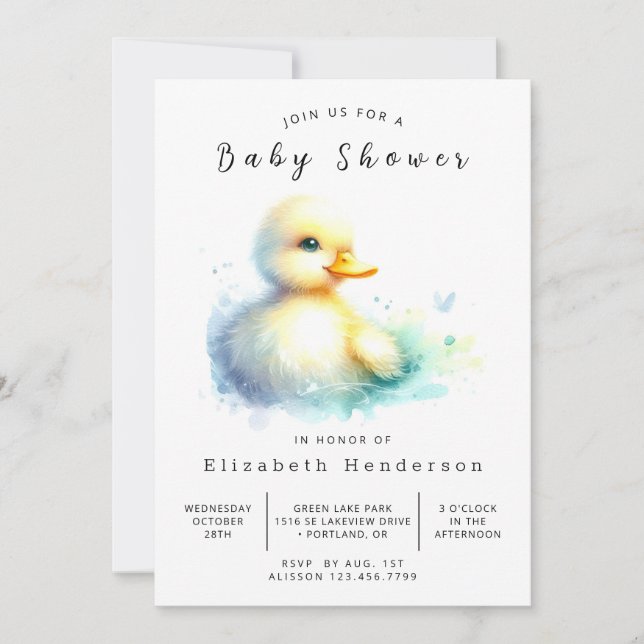 Invitación Whimsical Digital Duck Baby Shower (Anverso)