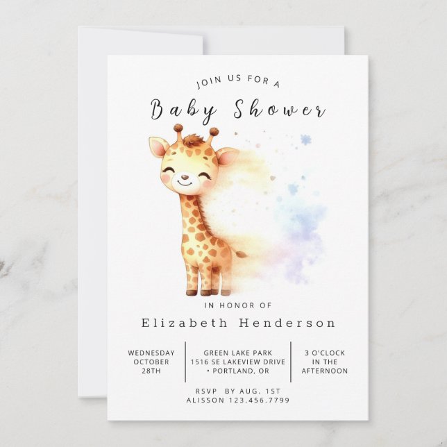 Invitación Whimsical Digital Giraffe Baby Shower (Anverso)