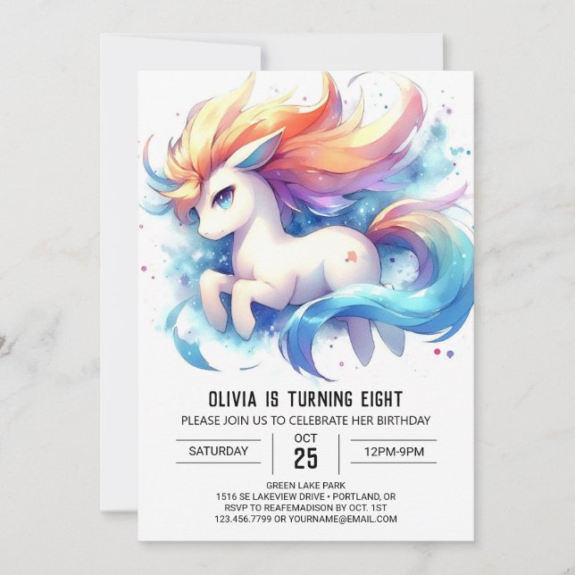 Invitación Whimsical Digital Horse Birday (Anverso)