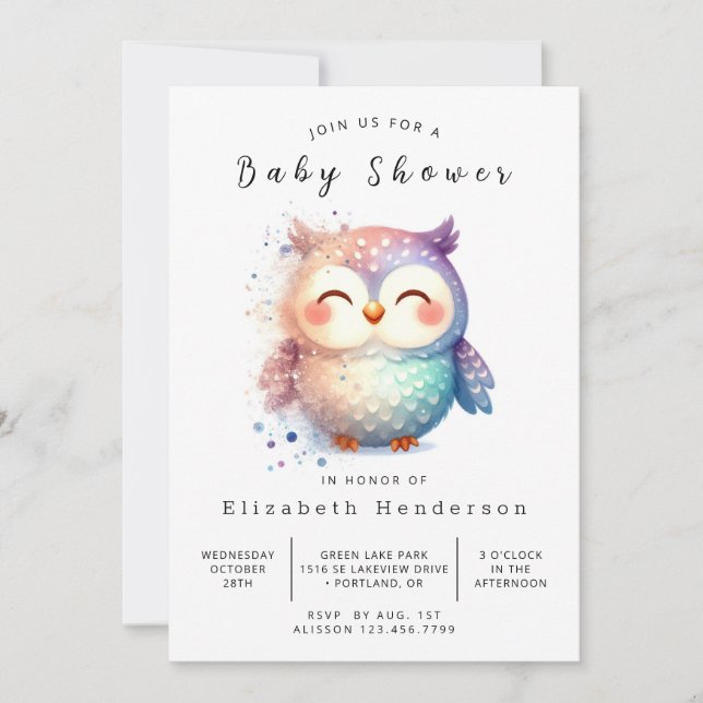 Invitación Whimsical Digital Owl Baby Shower (Anverso)