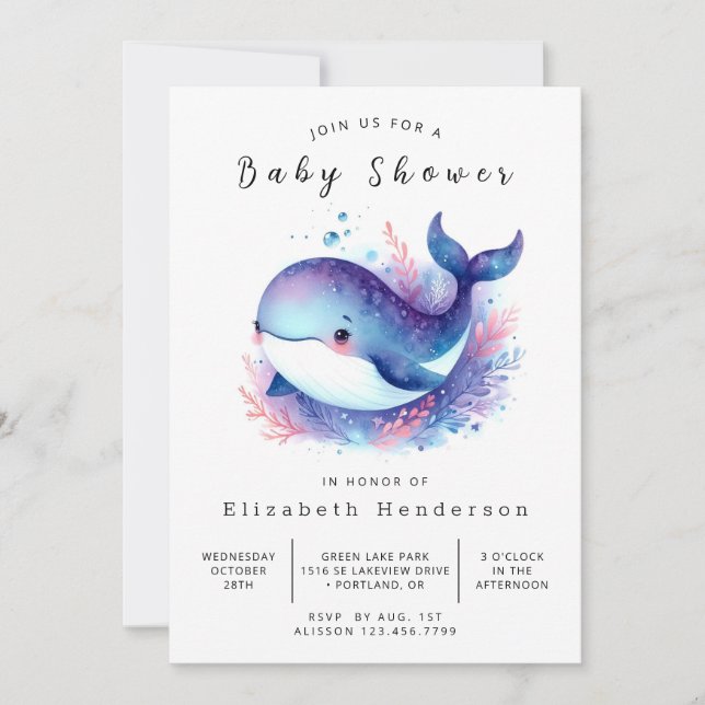 Invitación Whimsical Digital Whale Baby Shower (Anverso)