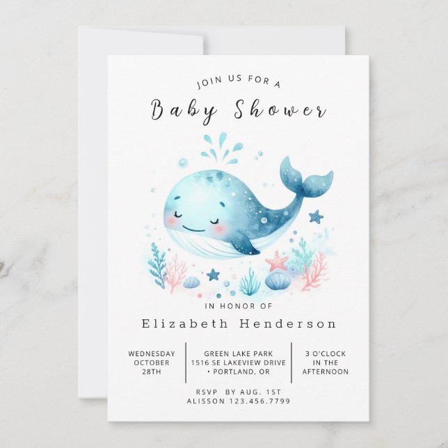 Invitación Whimsical Digital Whale Baby Shower (Anverso)