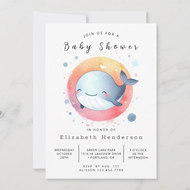 Invitación Whimsical Digital Whale Baby Shower (Anverso)