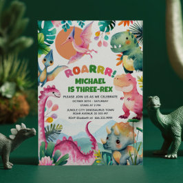 Invitación Whimsical Dinosaur Dig Fossil Kids 3er cumpleaños