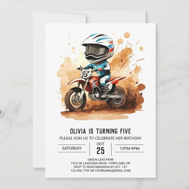 Invitación Whimsical Dirt Wheels Motorcycle Birthday (Anverso)