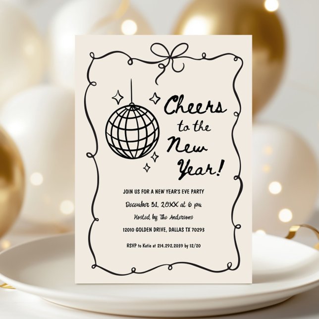 Invitación Whimsical Disco Ball New Year's Eve Party (Subido por el creador)