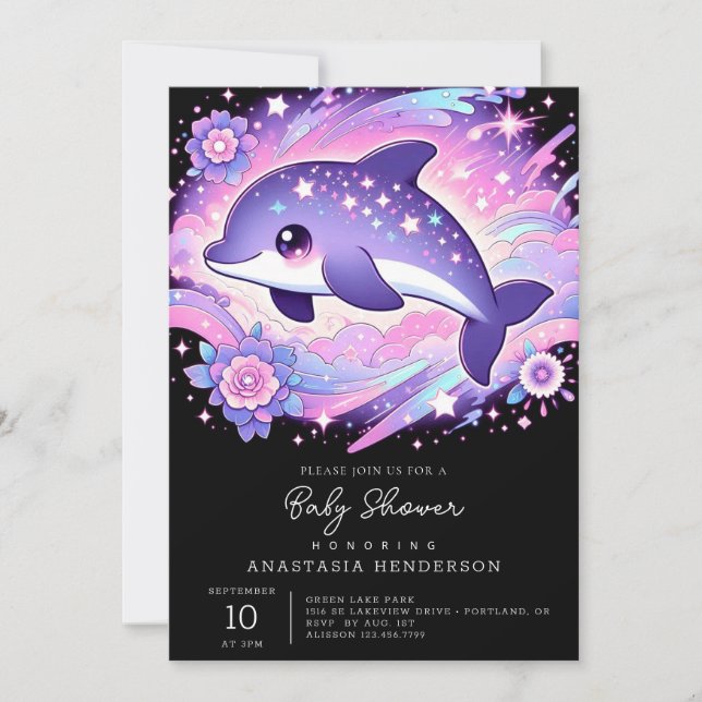 Invitación Whimsical Dolphin Baby Shower (Anverso)
