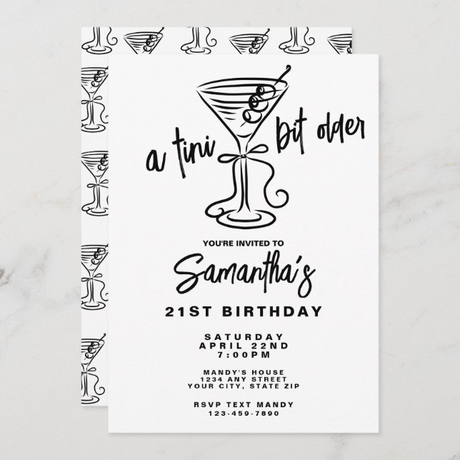 Invitación Whimsical Doodle A Tini Bit Older 21st Birthday (Anverso / Reverso)