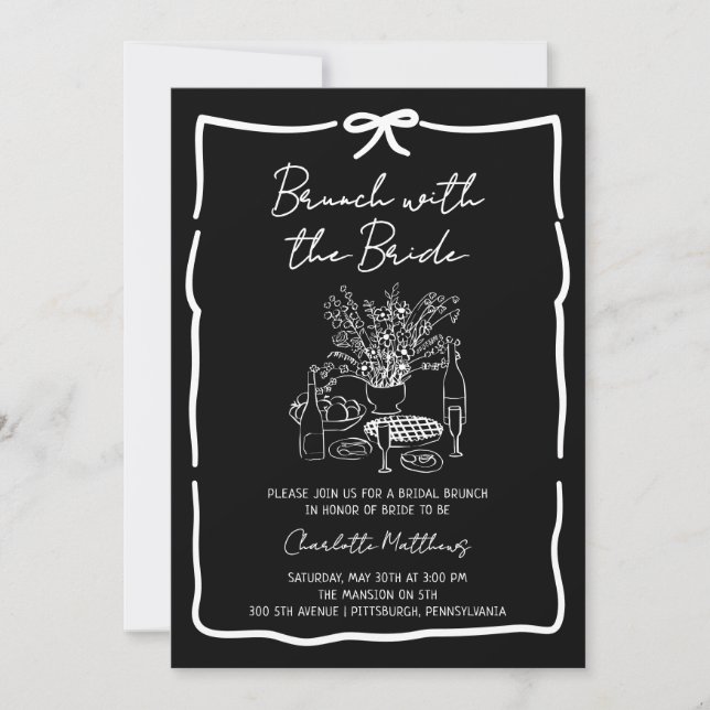 Invitación Whimsical Doodle Brunch with the Bride Red Pink  I (Anverso)