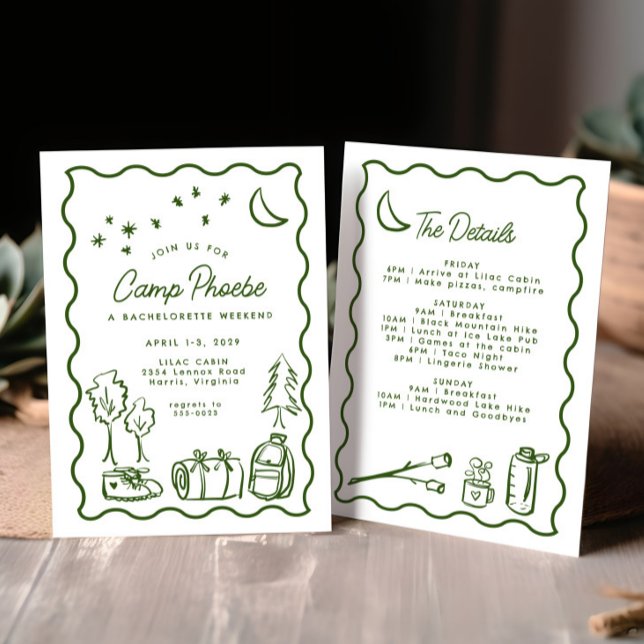 Invitación Whimsical Doodle Camp Bachelorette Weekend (Subido por el creador)