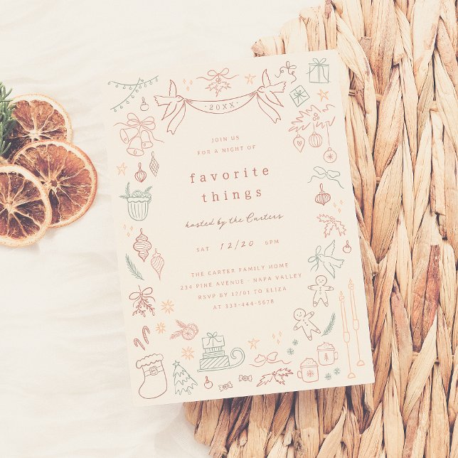 Invitación Whimsical Doodle Cosas Favoritas Navidades Fiesta (Subido por el creador)