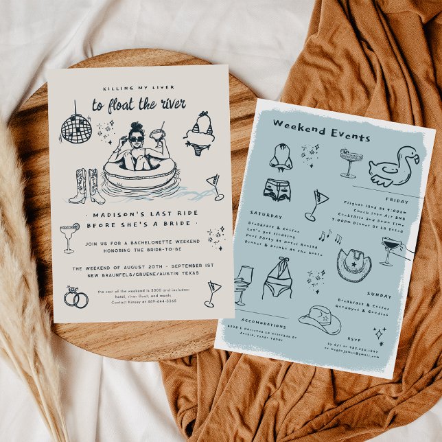 Invitación Whimsical Doodle River Float Bachelorette Weekend (Subido por el creador)