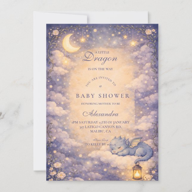 Invitación Whimsical Dragon Fantasy Baby Shower (Anverso)