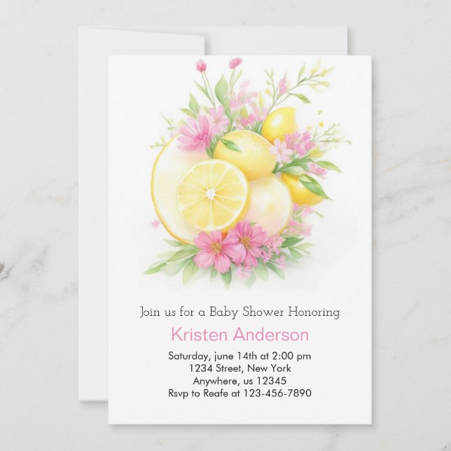 Invitación Whimsical Dreamy Lemon Chica Baby Shower (Anverso)