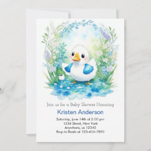 Invitación Whimsical Duckling Blue Floral Boy Baby Shower