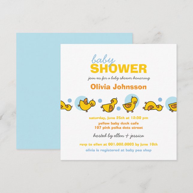 Invitación Whimsical Ducks Blue Dots Boy Invitan a Baby Showe (Anverso / Reverso)