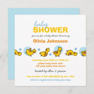 Invitación Whimsical Ducks Blue Dots Boy Invitan a Baby Showe