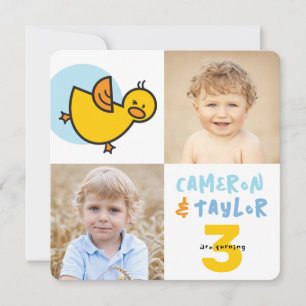 Invitación Whimsical Ducks Foto Boys Fiesta de Cumpleaños Con