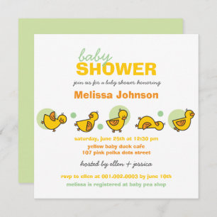 Invitación Whimsical Ducks Green Dots Baby Shower Invitan