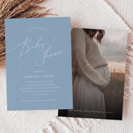 Invitación Whimsical Dusty Blue | Baby Shower fotográfico