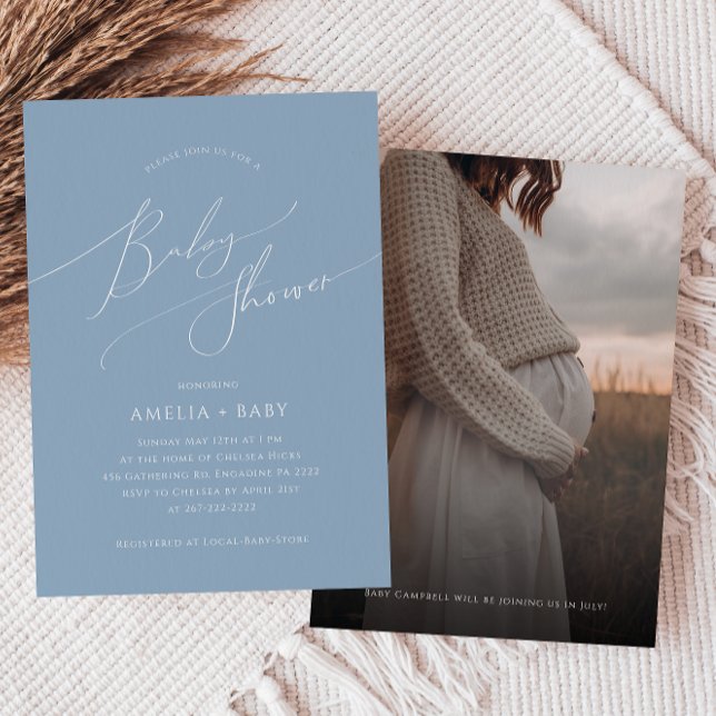 Invitación Whimsical Dusty Blue | Baby Shower fotográfico (Subido por el creador)