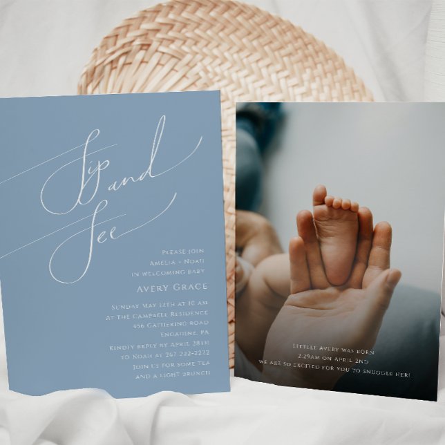 Invitación Whimsical Dusty Blue | Bebé Sip y ver foto (Subido por el creador)