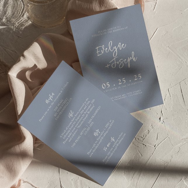 Invitación Whimsical Dusty Blue Boho Todo En Un Boda (Subido por el creador)