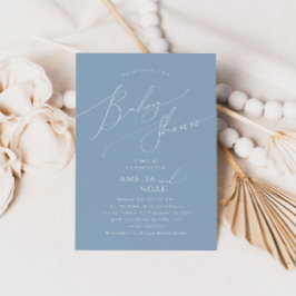 Invitación Whimsical Dusty Blue Couples Baby Shower