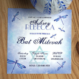 Invitación Whimsical Dusty Blue Dragonflies Bat Mitzvah