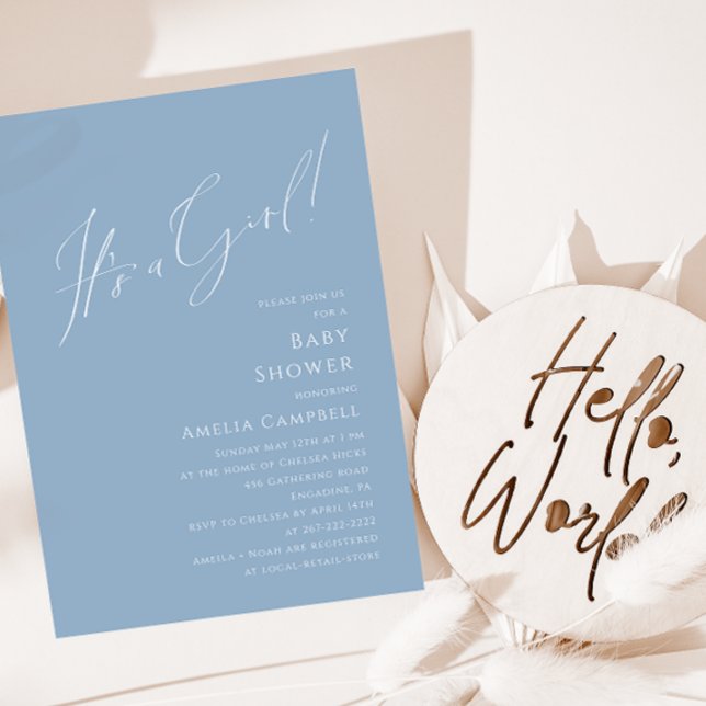 Invitación Whimsical Dusty Blue Es un Baby Shower Chica (Subido por el creador)