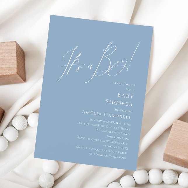 Invitación Whimsical Dusty Blue Es un niño Baby Shower (Subido por el creador)