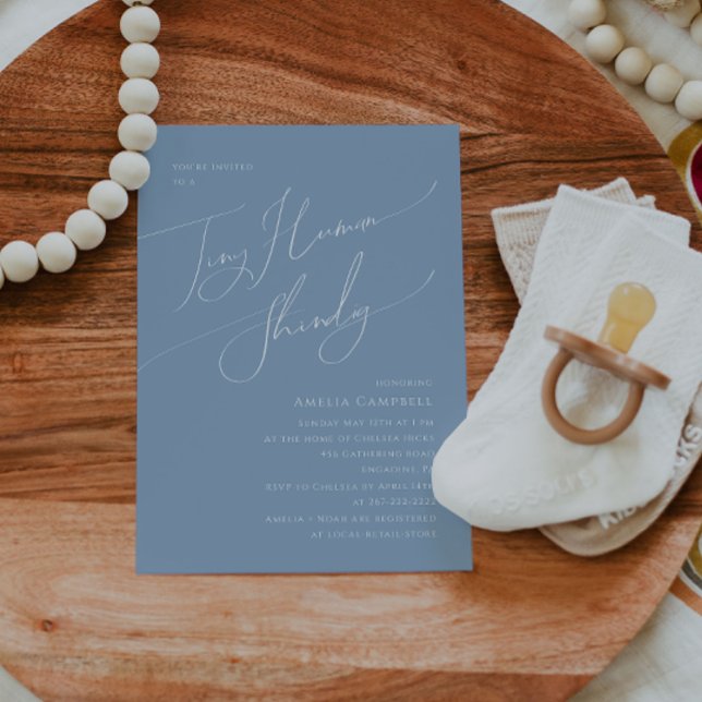 Invitación Whimsical Dusty Blue Tiny Baby Shower humano (Subido por el creador)