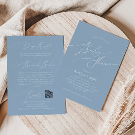 Invitación Whimsical Dusty Blue | Todo en un Baby Shower