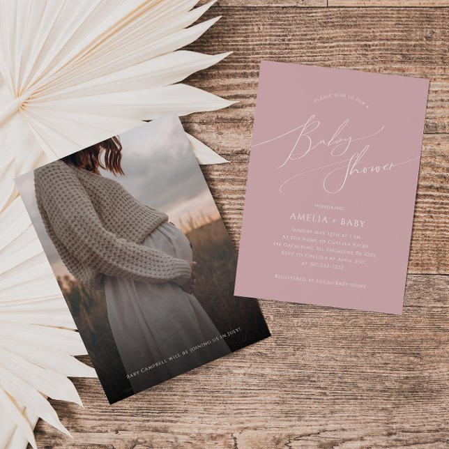 Invitación Whimsical Dusty Rosa | Baby Shower fotográfico (Subido por el creador)