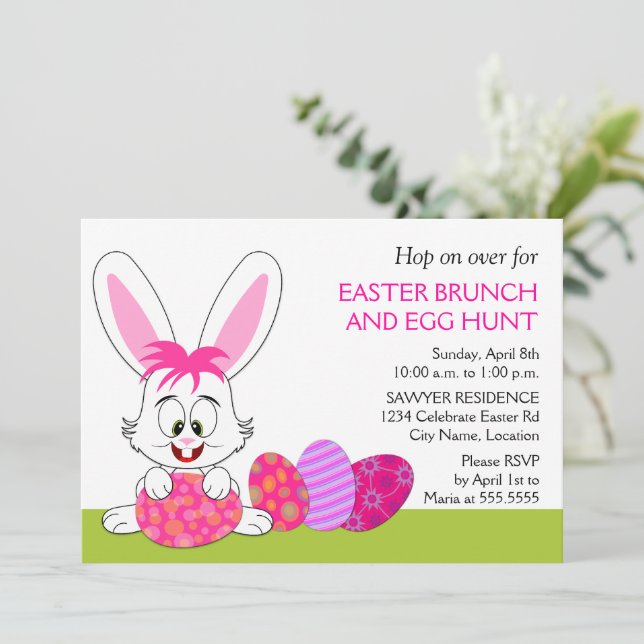 Invitación Whimsical Easter Bunny y Fiesta de Huevos (Anverso de pie)