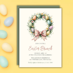 Invitación Whimsical Easter Egs Wreath Pink Bow Family Brunch