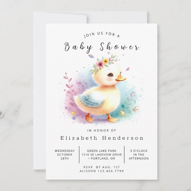 Invitación Whimsical Editable Duck Baby Shower (Anverso)