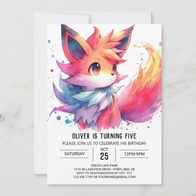 Invitación Whimsical Editable Fox Birday (Anverso)