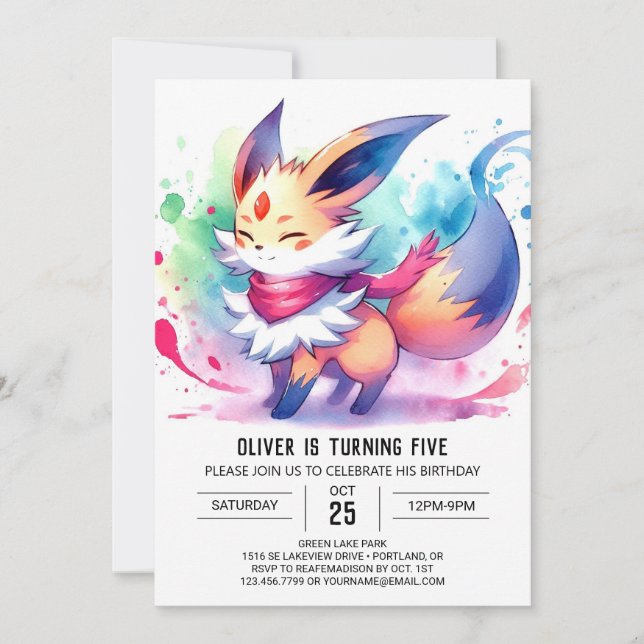 Invitación Whimsical Editable Fox Birday (Anverso)