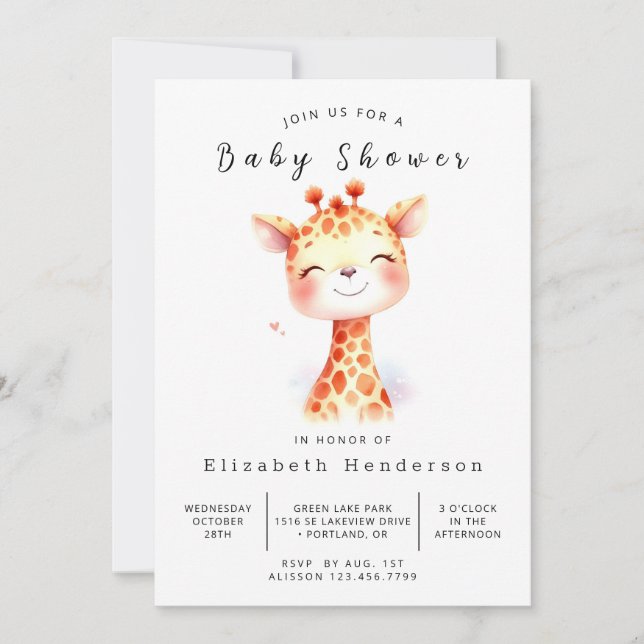 Invitación Whimsical Editable Giraffe Baby Shower (Anverso)
